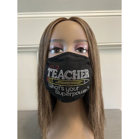 Teacher Superpower Rhinestone Bling Face Mask - Picture 7 of 10